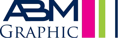 Logo ABM Graphic horizontal avec bandes verticales magenta et verte